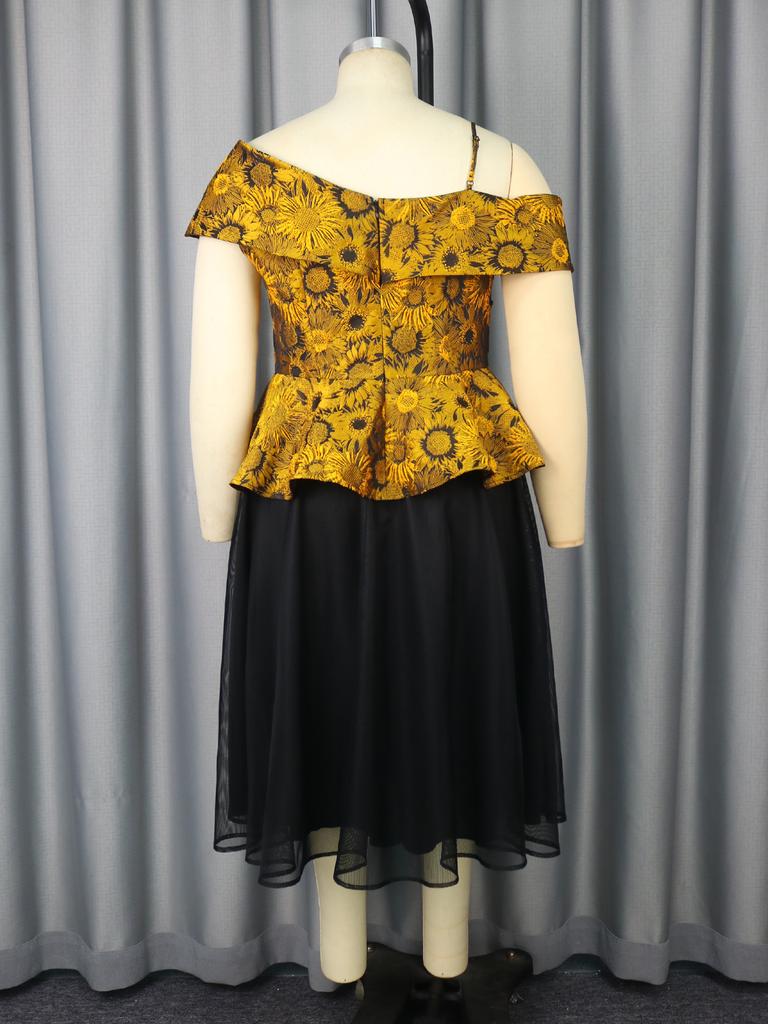 Seturi din două piese pentru femei Top peplum cu umerii goi Fustă A-line din plasă Set cu jacquard floral pentru petrecere cocktail și ocazie specială