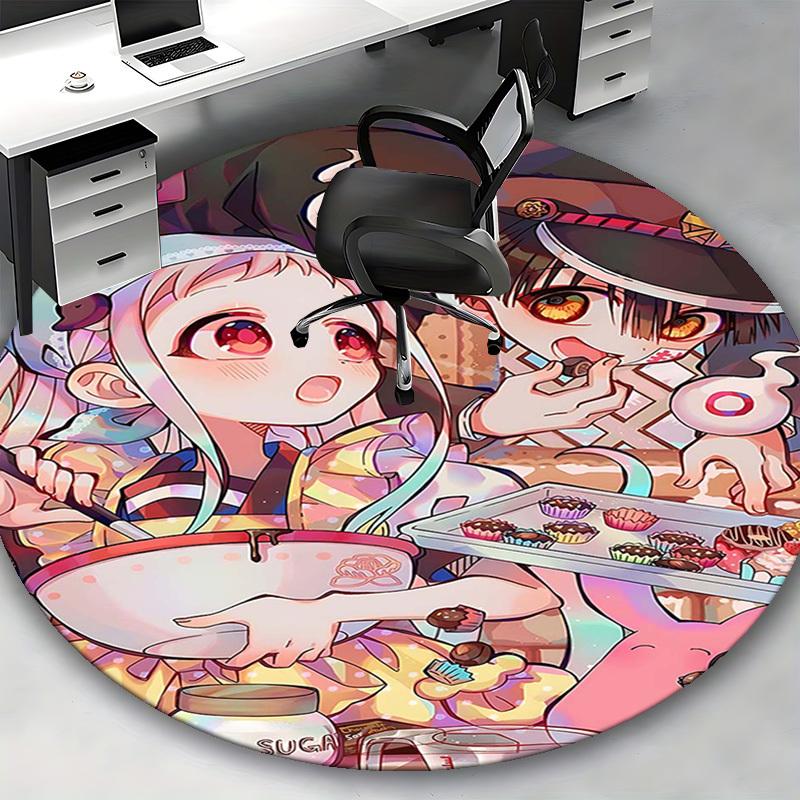 1pc Anime Cartoon Design Round Carpet Office Chair Mat