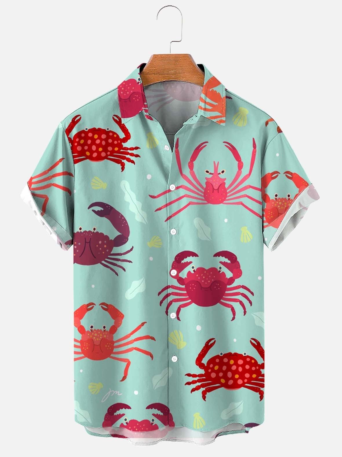 Fashionable summer turtle print shirts Hawaiian button Men s beach short sleeved Casual lapel S