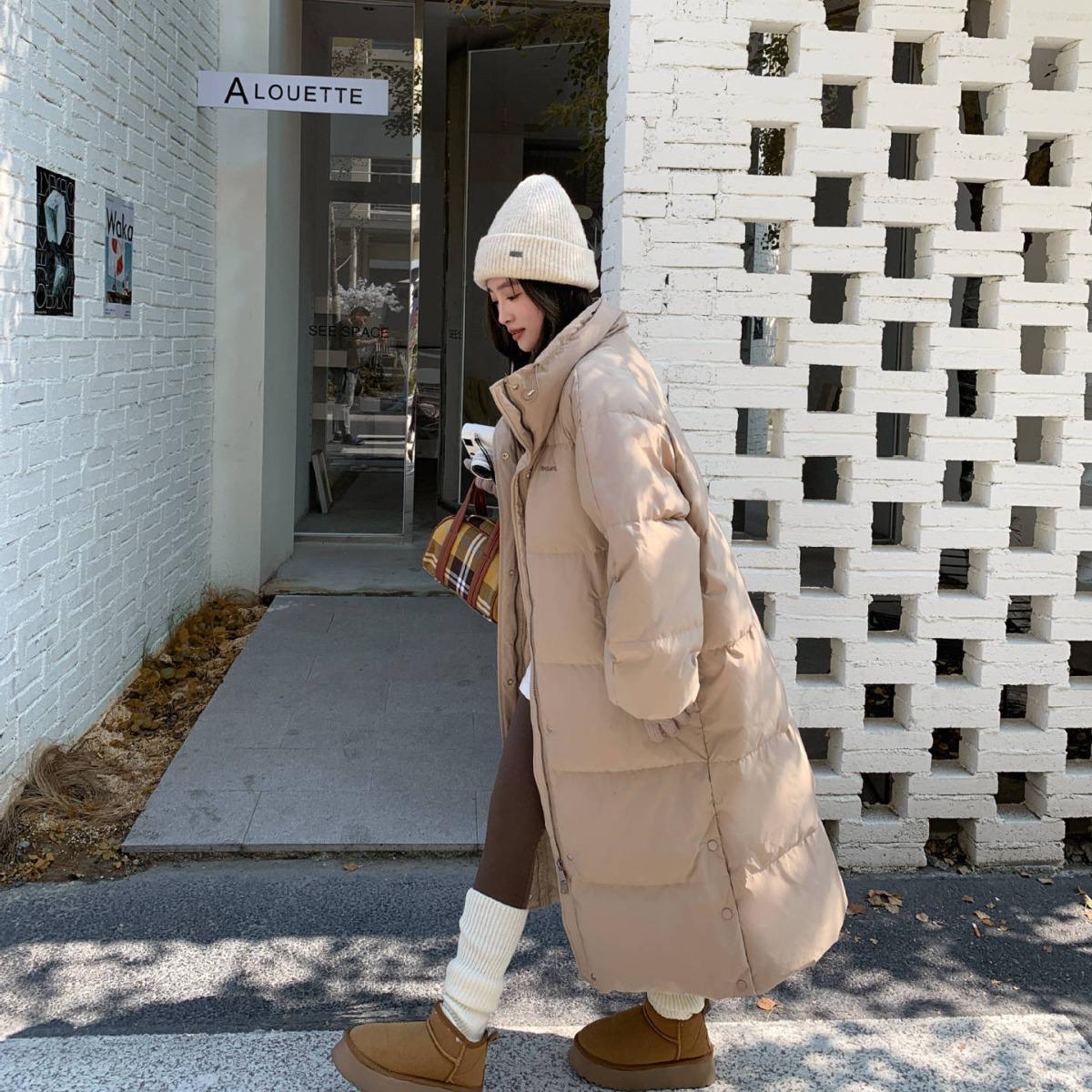 

Пуховик зимний белый утиный пух, длинное пальто с толстым воротником