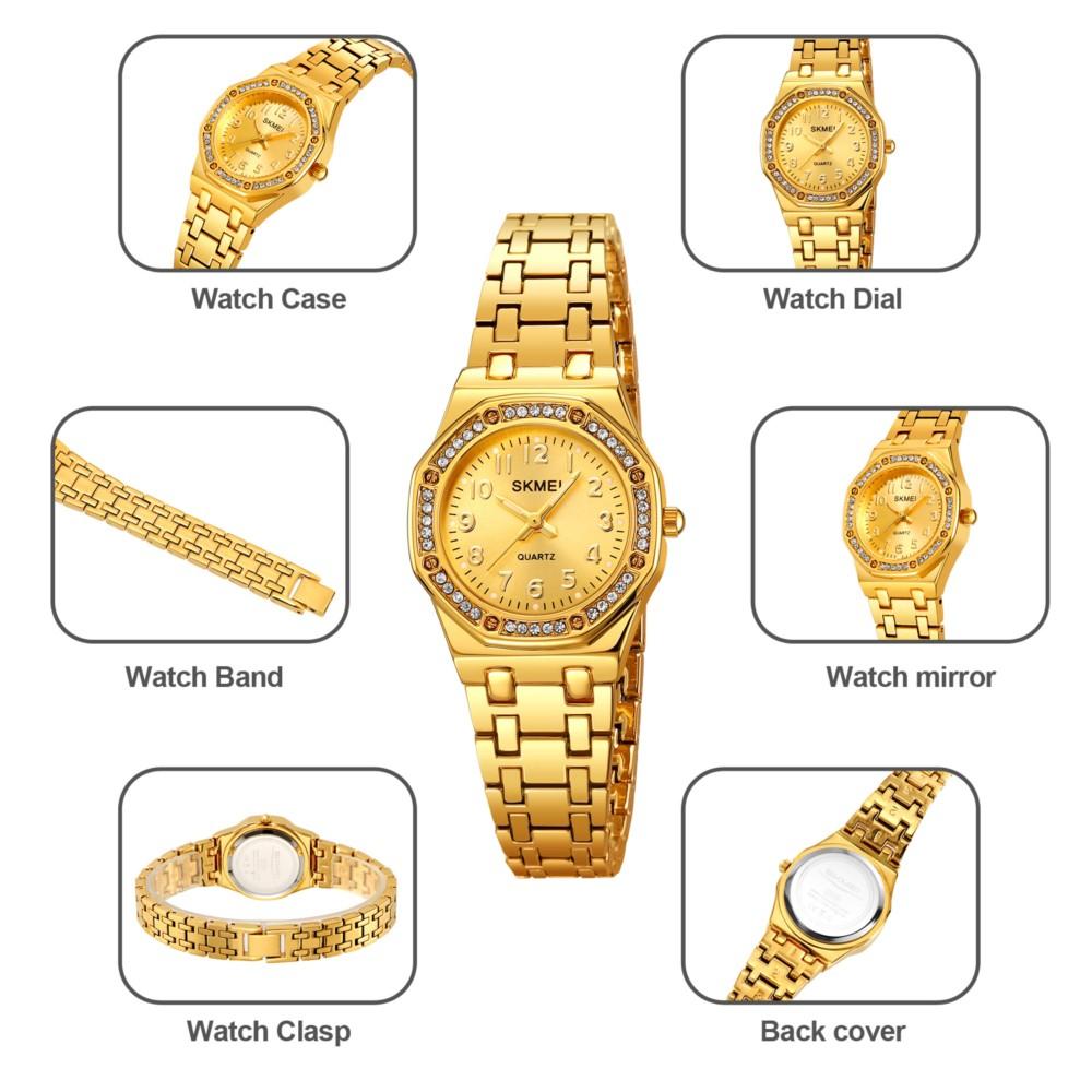 SKMEI Women Quartz Wristwatch Dial Rhinestone Bezel Full Zinc Alloy Bracelet Thin Elegant Luxury Business Ladies Watch 2508