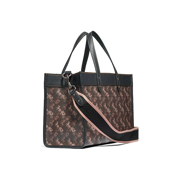 Coach Borsa Tote in Pelle con Bordi Stampati Cavallo e Carrozza per Uso Quotidiano