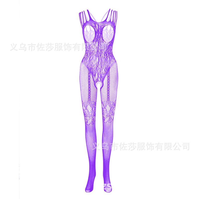 New sex underwear hollow chest hanging sexy one-piece jacquard mesh coat open neck