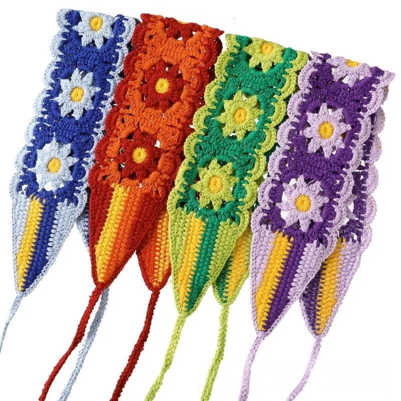 Fascia in maglia floreale estiva Turbante elasticizzato Fascia per capelli con fiore all'uncinetto Copricapo Bandane Per Ragazze Donne Accessori per capelli