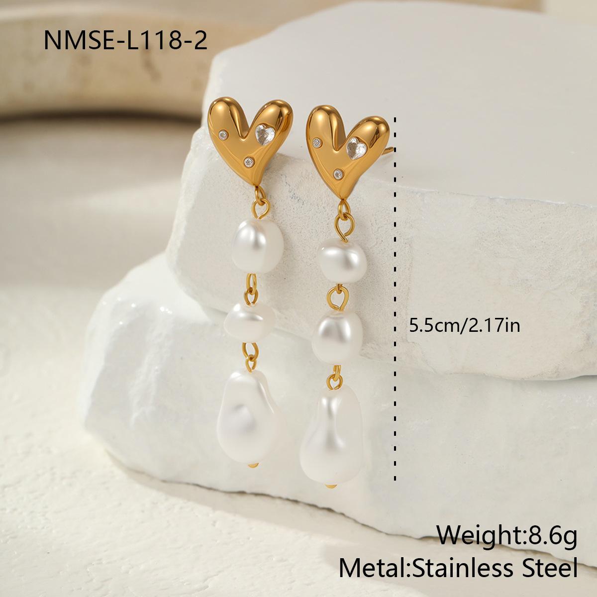 GEMCHIC Women s French Baroque Pearl Long Tassel Stainless Steel Earrings Light Luxury Heart-shaped Design