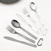 4/7pcs Camping Cutlery Set Black/Silver with Buckle and Storage Bag Flatware Set Stainless Steel Spoon Fork Set Travel