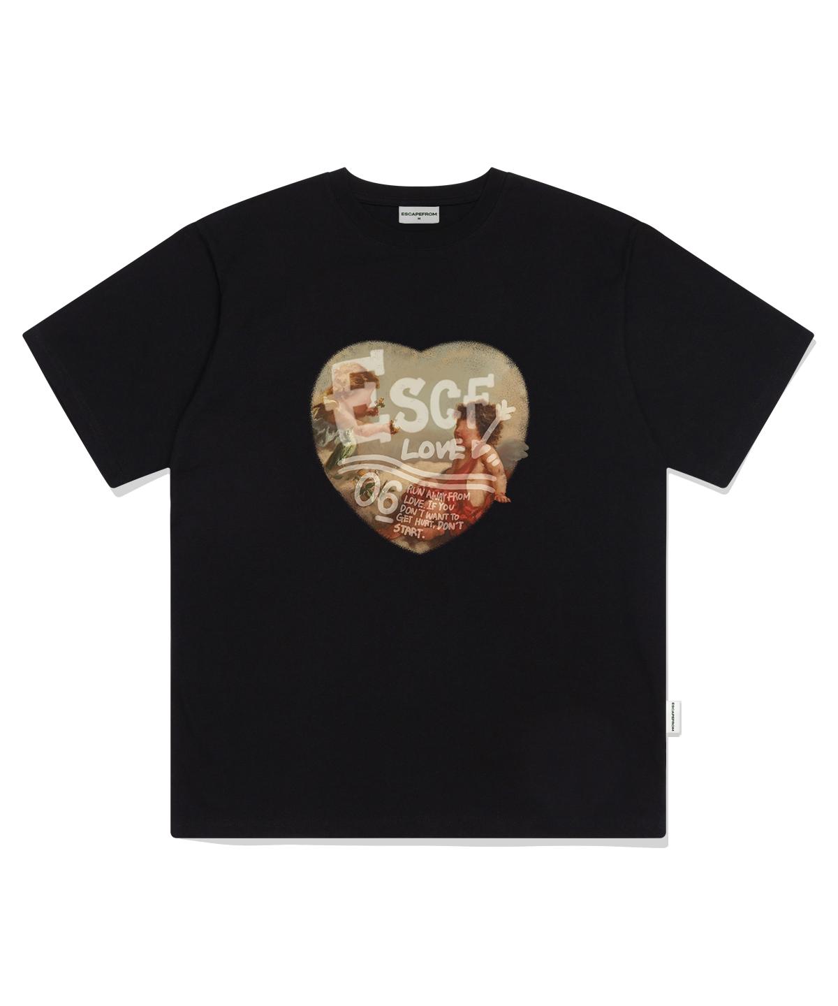 Escape From Vintage Angel Heart Print Oversized Short Sleeve T-Shirt Black L