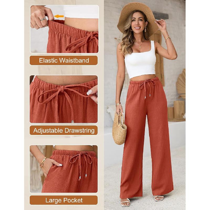 2026 New Bohemian Style High-Waisted Solid Color Wide-Leg Pants for Summer Beach Vacation Casual Wear