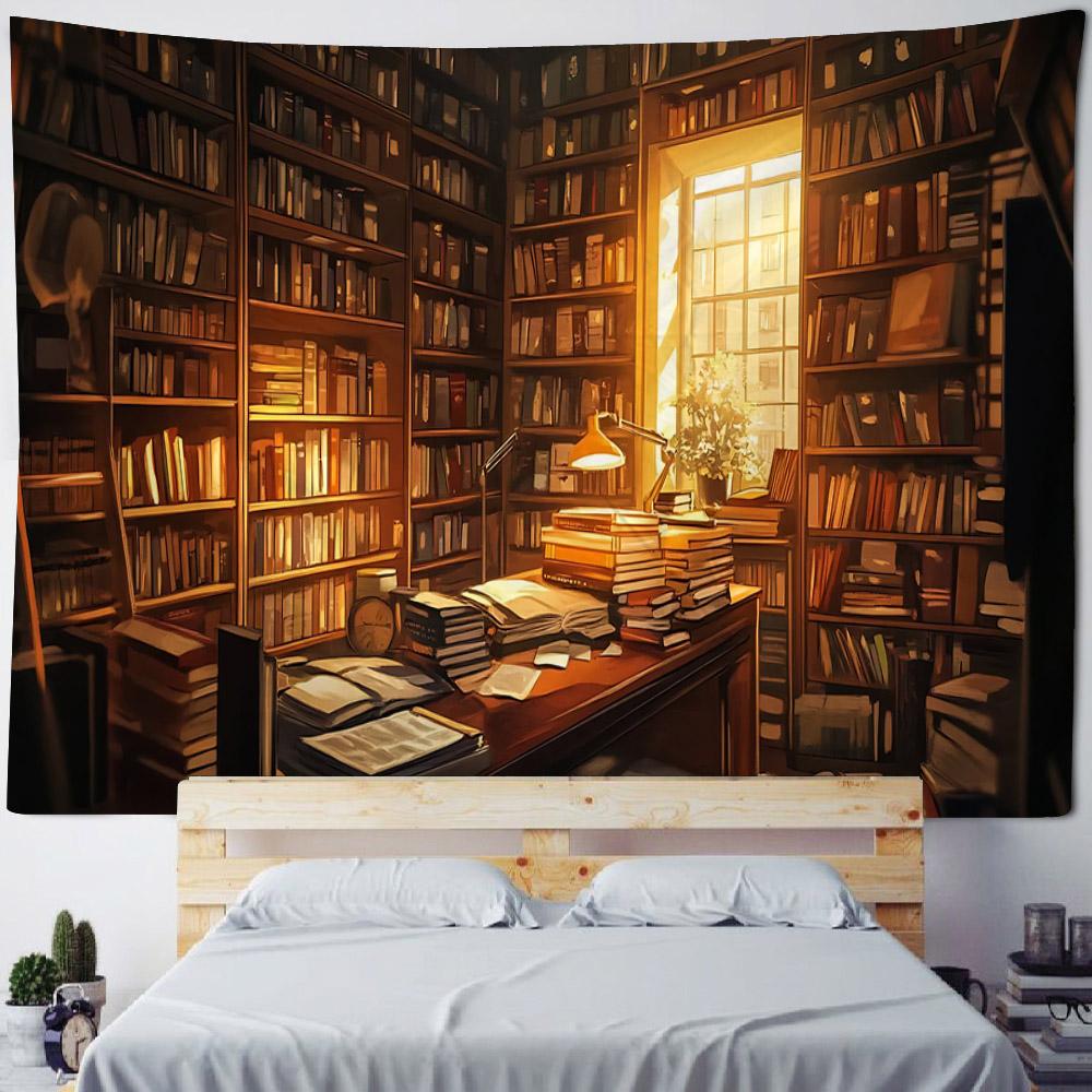 Room Decoration Tapestry Wall Hanging Magic Bookshelf Library Hippie Aesthetic Art Background Poster Used For Home Dormitory