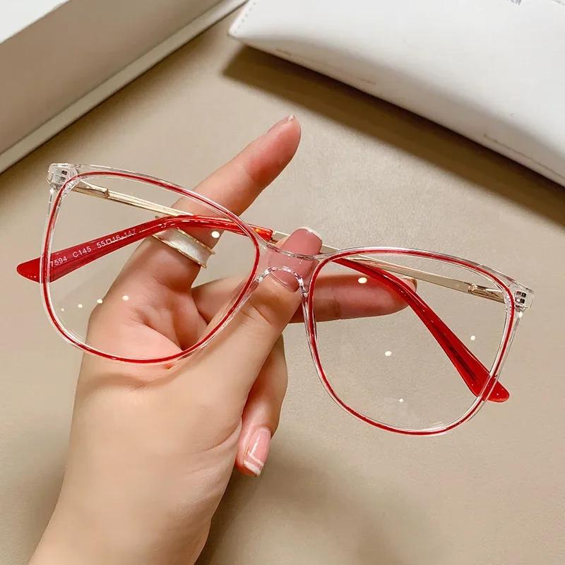 

Retro Cat Eye Glasses Women Anti Blue Light Big Frame Fashion Computer Goggles Reading Transparent Eyewear