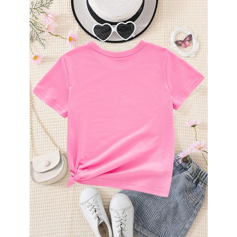 Girl's Cat Print Cute, Comfortable, and Versatile Short-Sleeve T-Shirt