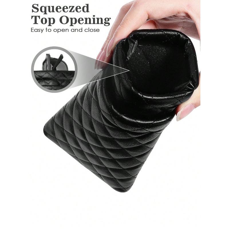 Sunglasses Bag for Daily Storage - Portable Squeezed Leather Minimalist Solid Color Diamond Scratch Resistant Travel Accessories