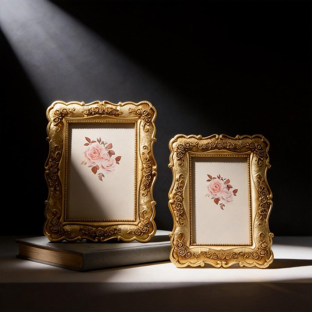 Vintage Resin Photo Frame With Gold Embossed Rose Pattern For Christmas And Anniversary Gifts