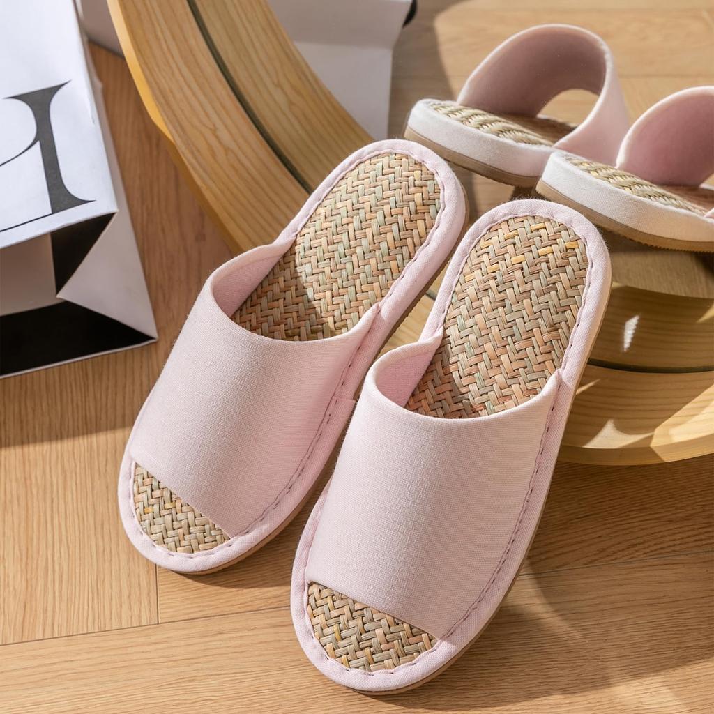 Summer Cotton and Japanese and Room Large Front Malay Grass [Shizuishirou] Slippers, Linen, Style, Indoor, Men's Women's, Shoes, Cool, Non-stuffy,