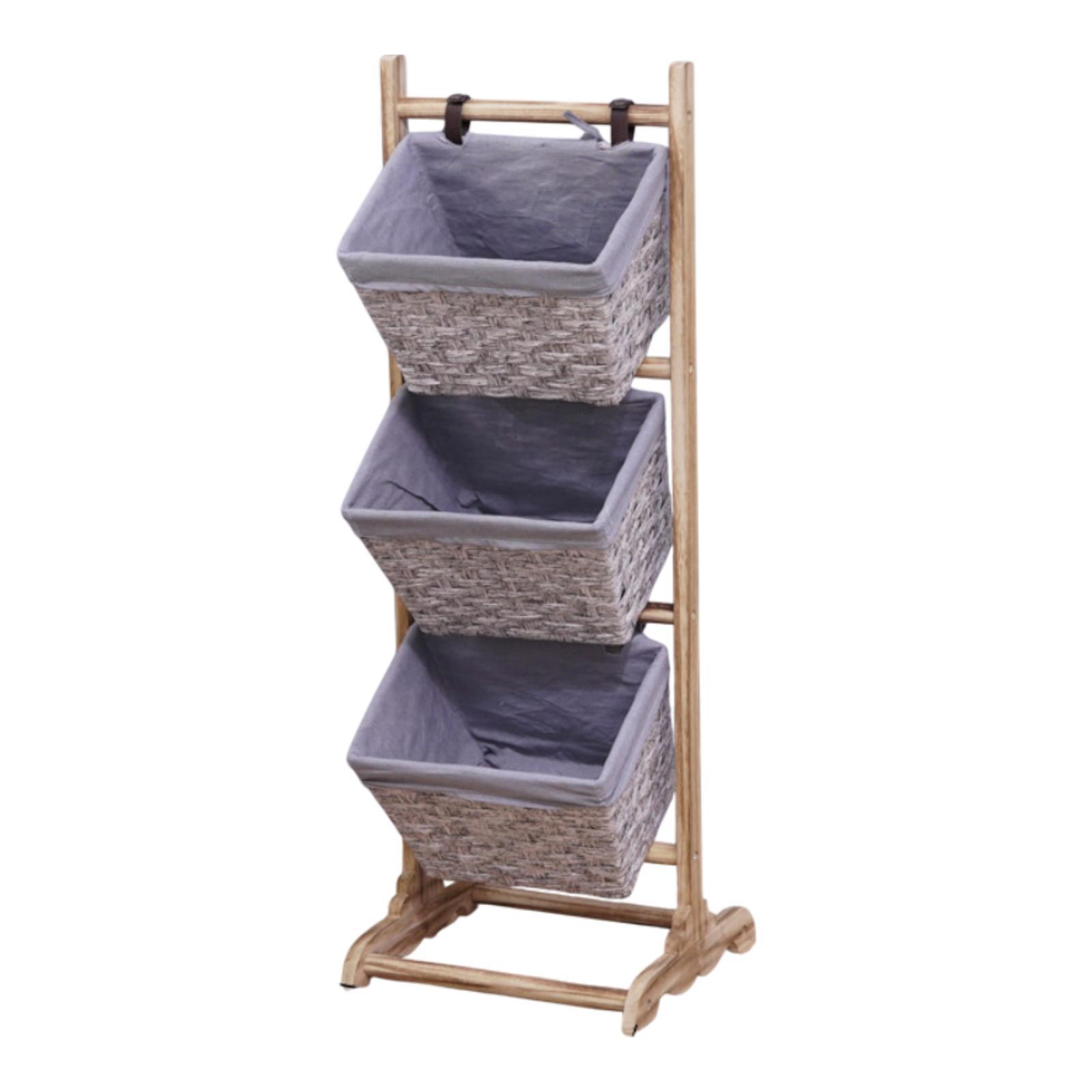 

Wooden Storage Basket Floor Rack Storage Rack Heavy Duty, Rustic Stand Display Shelf for Household Living Room Laundry Office