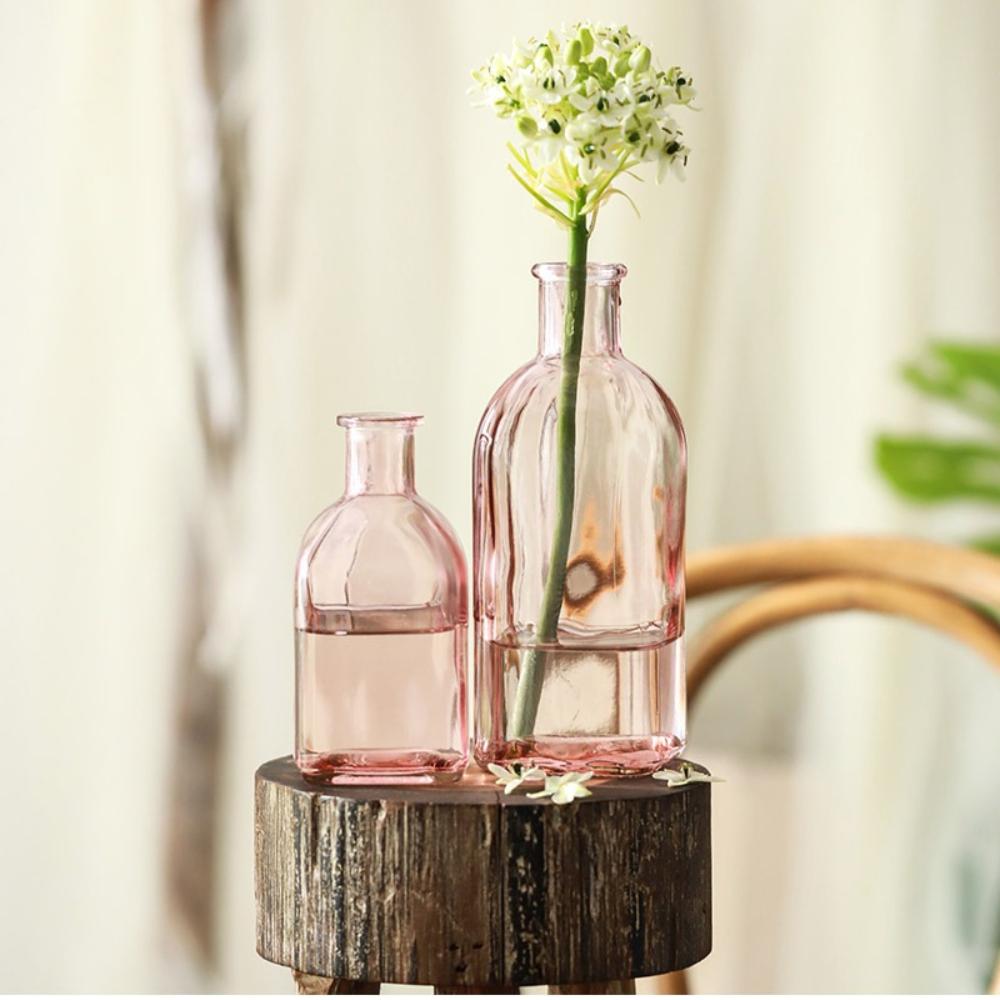 6Pcs Transparent Colored Glass Vase Hydroponic Plant Flower Bottle Nordic Style Living Room Home Office Desktop Decoration