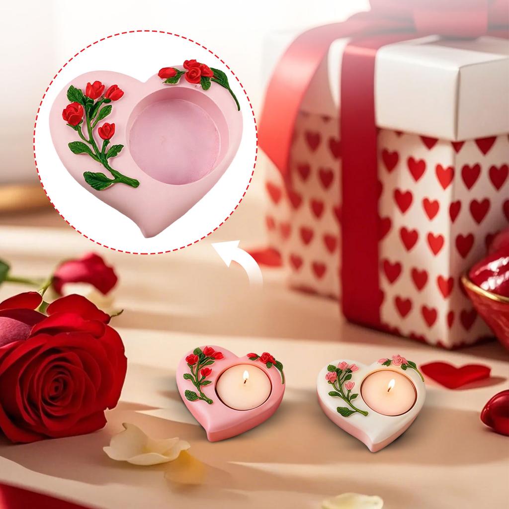 Valentine's Day Fashionable Gift And Decor: Heart-shaped Candle Holder Resin Ornament For Bedroom And Hotel Ambiance Decoration