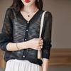 Bamboo Joint Cotton V-neck Cardigan for Women for Summer Sweater Thin Loose and Versatile Sun Protection Simple and Atmospheric Top Jacket