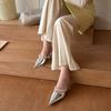 Cold temperament! Silver pointed tip with rhinestone high heels women's shallow mouth rear empty sandals