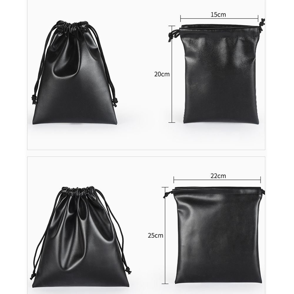 Outdoors Camping Closet Multi-function Black Faux Leather Jewelry Storage Bag Drawstring Pouch