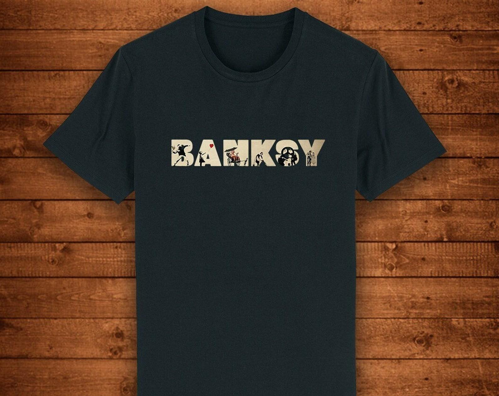 Banksy Graffiti Art T shirt: Most Iconic Work Sign, Organic Cotton, L