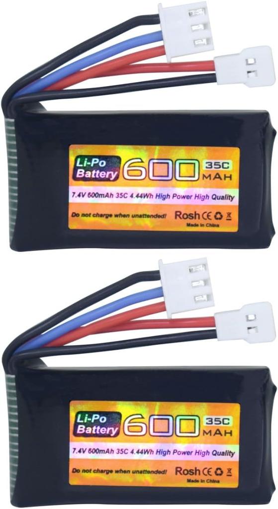 2× 7.4V 600mAh 35C 2S LiPo Batteries with Molex Plug – Compatible with FMS FCX24 RC Crawlers and Electric Climbing Vehicles