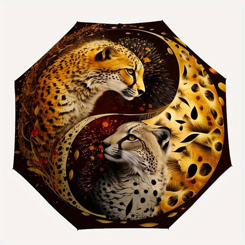 Yin Yang Geparden: Ein einzigartiger runder Kunstdruck für Ihre WohnkulturRegenschirm, Tragbarer 3-fach Regenschirm für Männer & Frauen, Weihnachtsgeschenk ES126