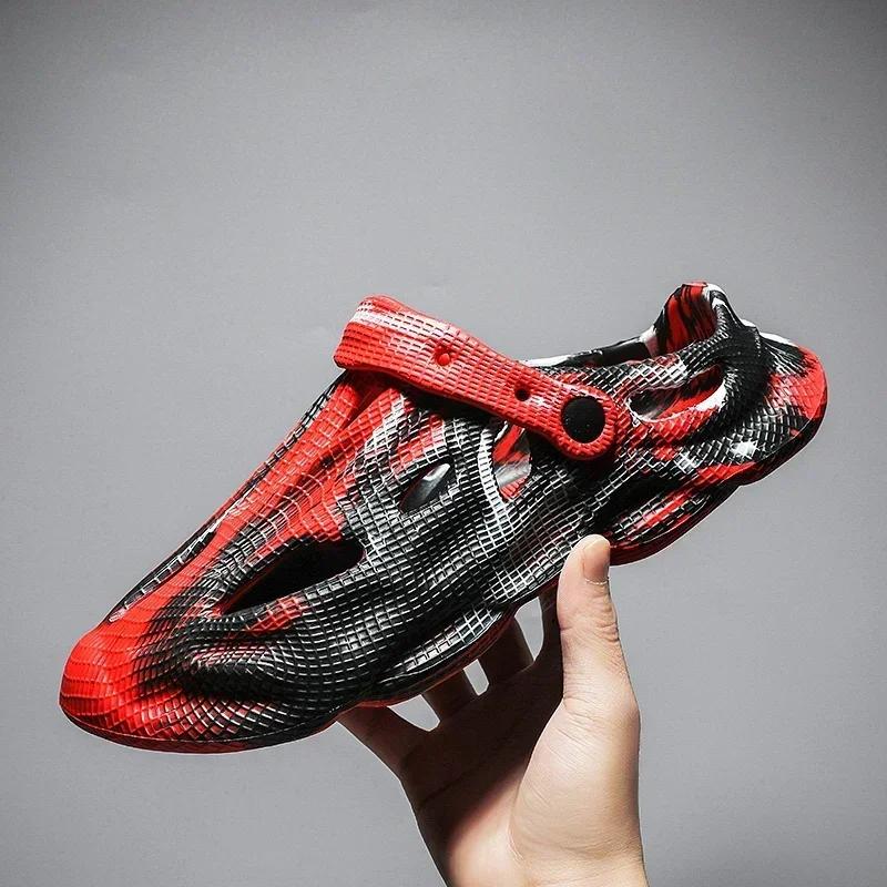 New Outdoor Anti Slip Tie Dyed Men's and Women's Slippers, Soft EVA, Hollow Beach Hole, Slippers, Summer, Designer