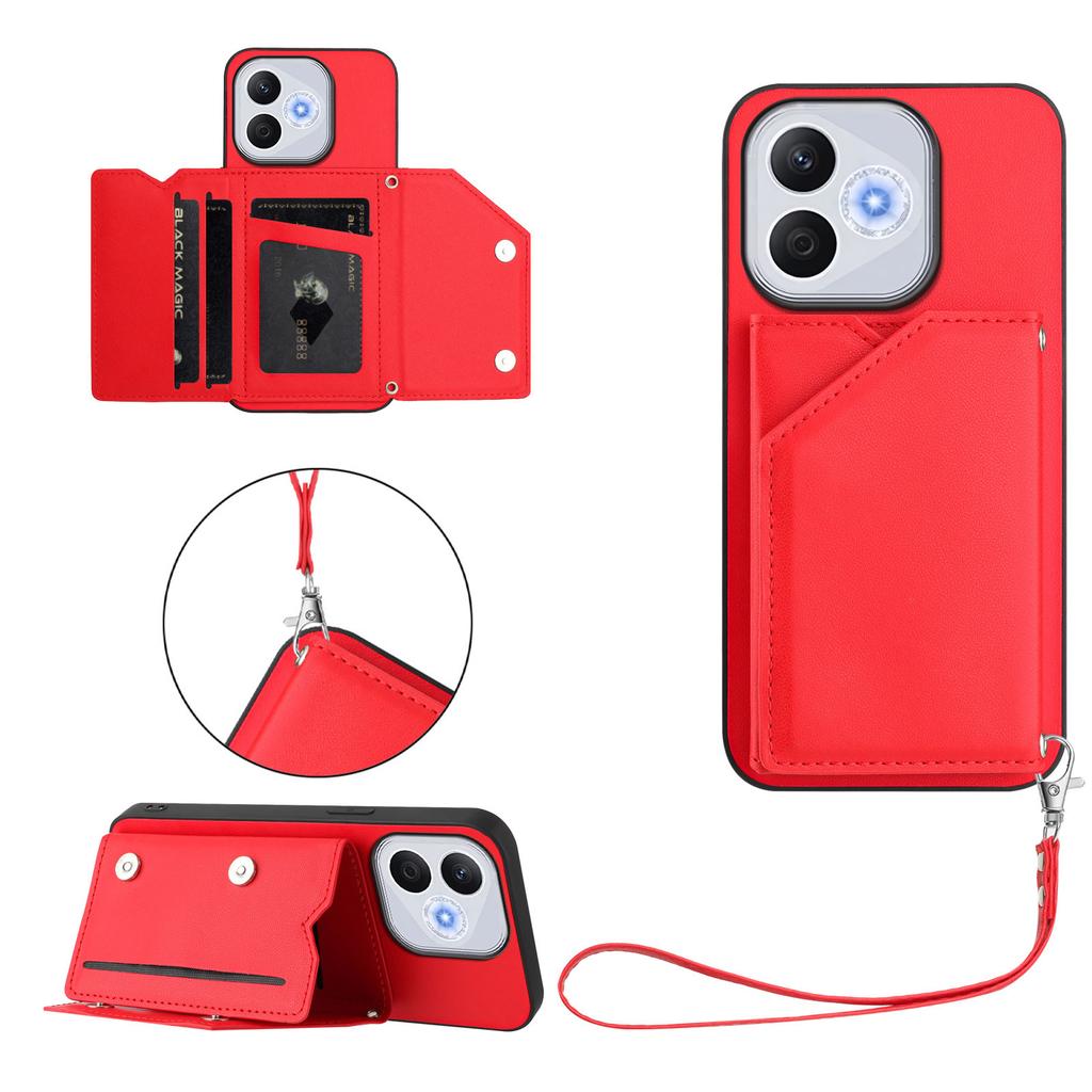 For Honor X70i/Honor 400 Lite 5G Case Card Holder Kickstand Skin-Touch Phone Cover with Wrist Strap