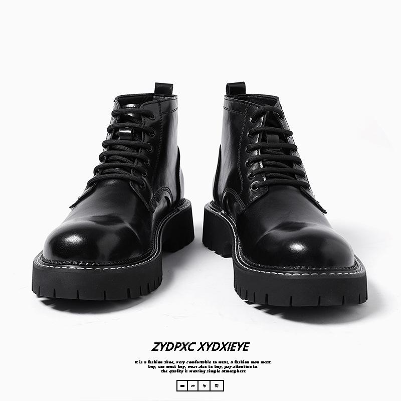 

Мужская обувь 2025 год, ботинки Мартин на высоком голенище в стиле интернет-знаменитости, ботинки из кожи высокого класса в британском стиле на низком голенище, новинка 68008-T 38 чёрный