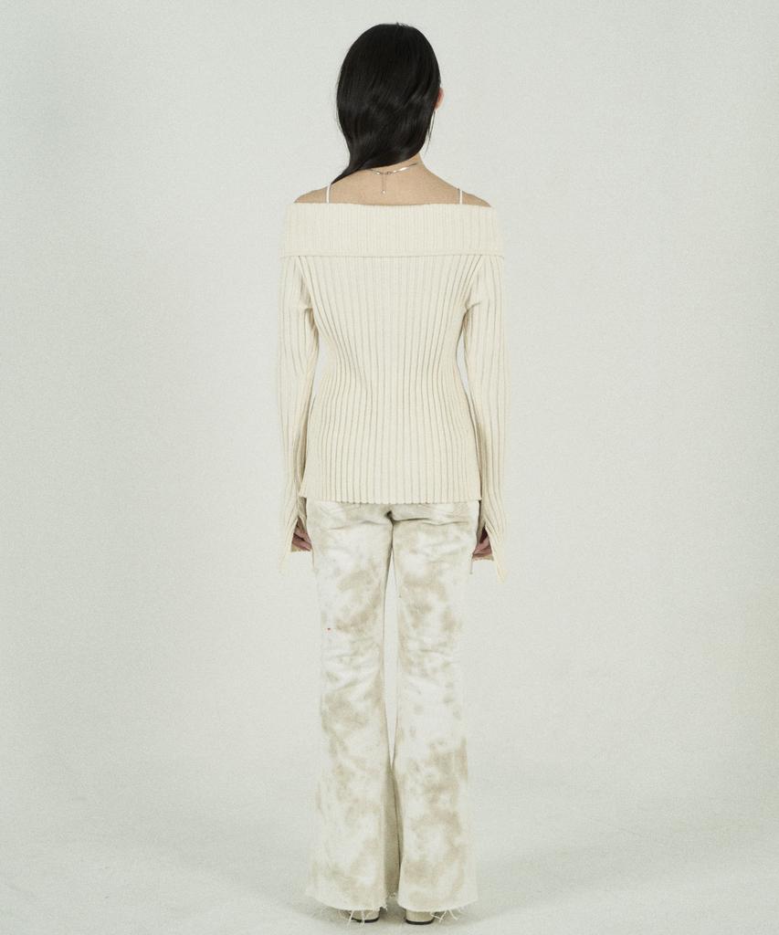 Tobaseu Off-Shoulder Two-Way Zip-Up Rib Knit (Ivory)