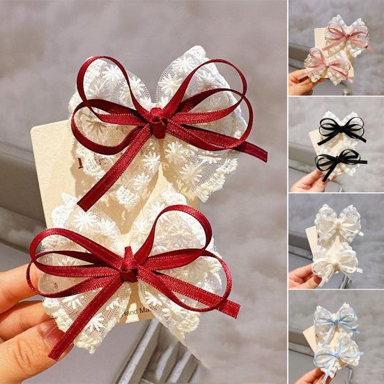 Girl Hairpin Hand-Sewn Embroidery Lace Ribbon Bowknot Decor Hair Clip Sweet Style Kids