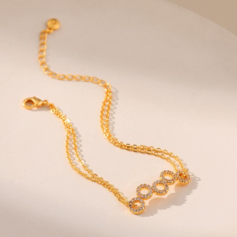 European American Double Layer O Chain Minimalist Circle Pendant Fashion Bracelet