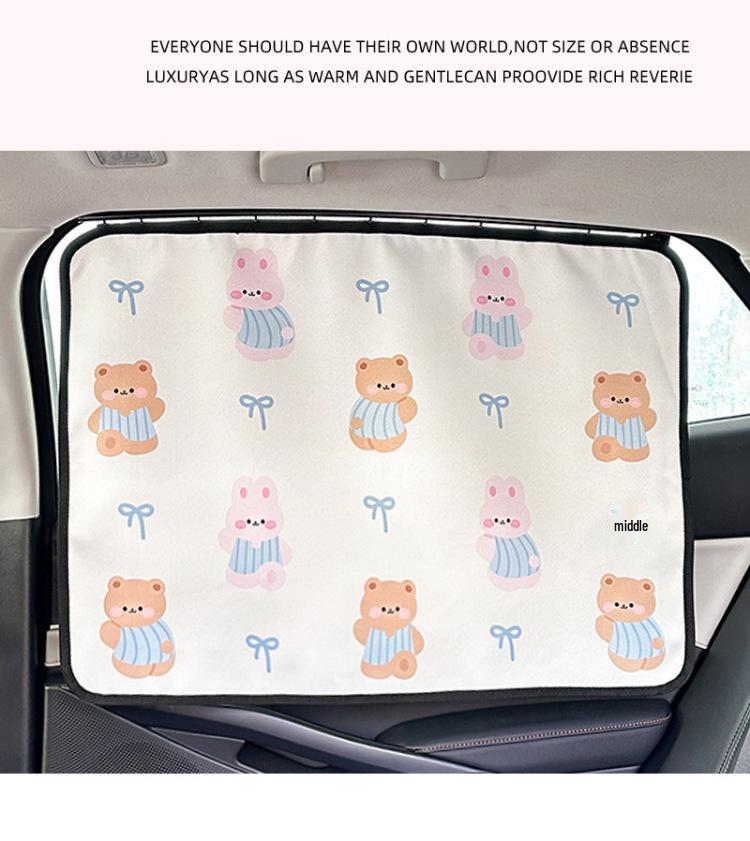 Cartoon Summer Car Sunshade: Cute Heat-Insulating Blackout Curtains for Baby's Side Window Protection