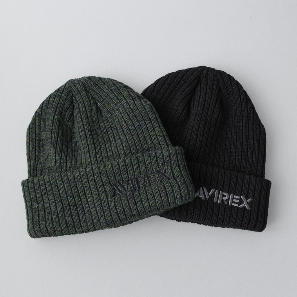 Avirex Military Tag Ribbed Knit Cap with Logo Watch Unisex Solid Needle Green Mix Custom-Made Patch, Cap, Men's Beanie, Color,