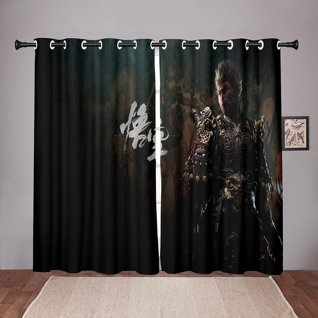 3D Game Black Myth WUKONG Pattern Curtains 2 Panels Young People Game Lovers Living Room Bedroom Esports Room Decor