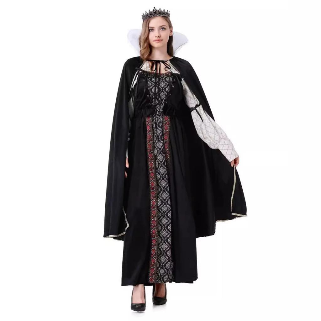M-XXL Halloween Medieval Queen Cape Cosplay Costume, Retro Court Style Queen Performance Costume