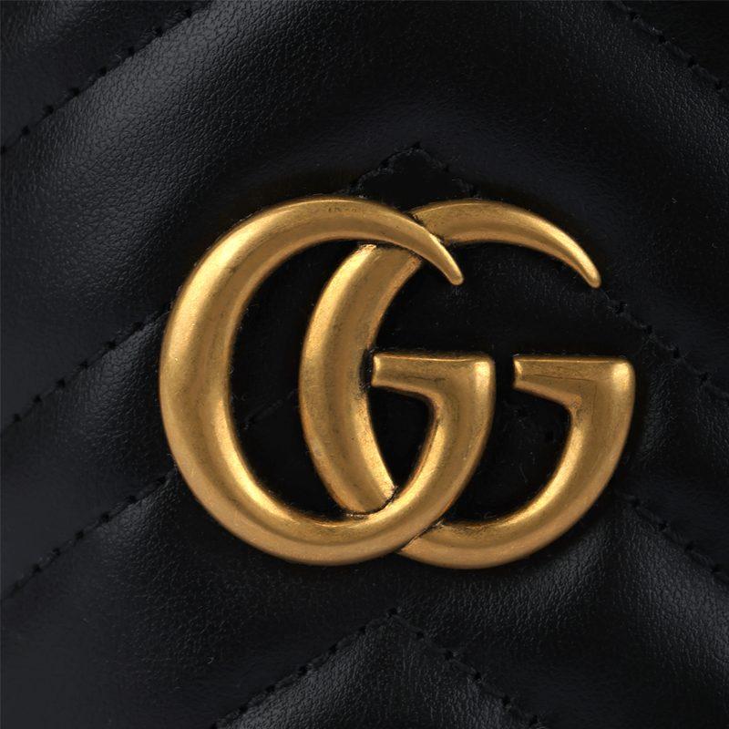 GUCCI GG Marmont Quilted Leather Bucket Bags Chain Crossbody Bag, Shoulder Bag Mini Women's Black 575163-DTDRT-1000