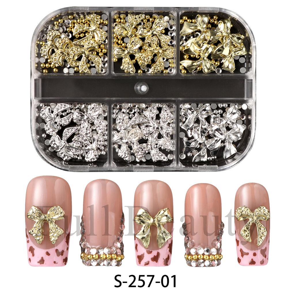 Nail art three-dimensional jewelry 6 grid punk metal star bow mixed with diamond jewelry