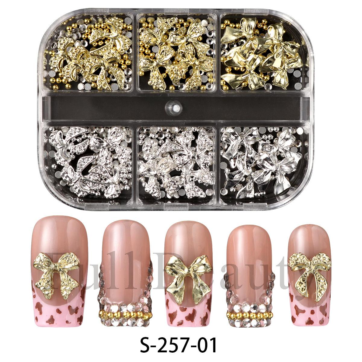 Nail art three-dimensional jewelry 6 grid punk metal star bow mixed with diamond jewelry
