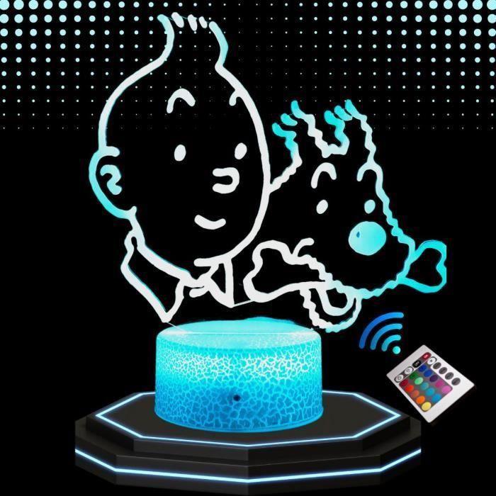 Lampe de Chevet 3D LED, Tintin et Milou, 16 Couleurs , Tactile, Décorative , Idée Cadeau