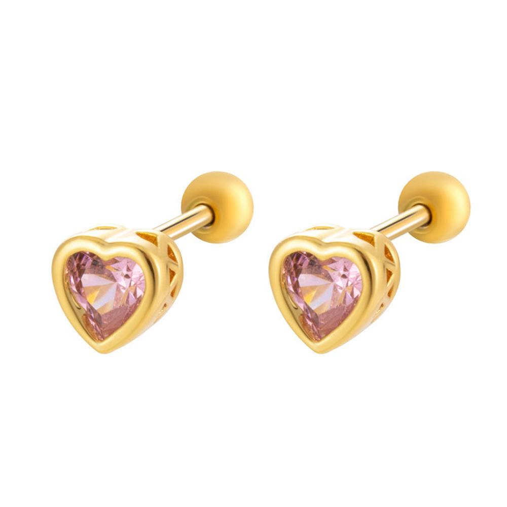 Zirconia Love Earrings For Women Copper Bezel Rhinestone Stud Stainless Steel Pierce Ear Accessory