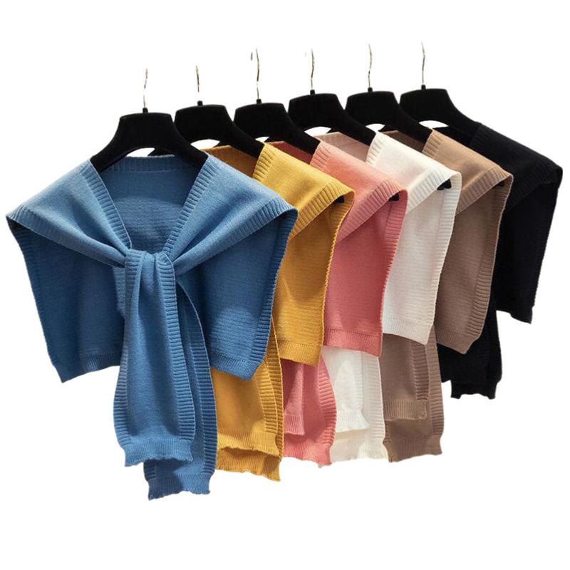 Korean Pure Color Knit Warm Shawl Winter Female Blouse Shoulders Fake Collar Cape Knotted Scarf Neck Guard Scarve for Women
