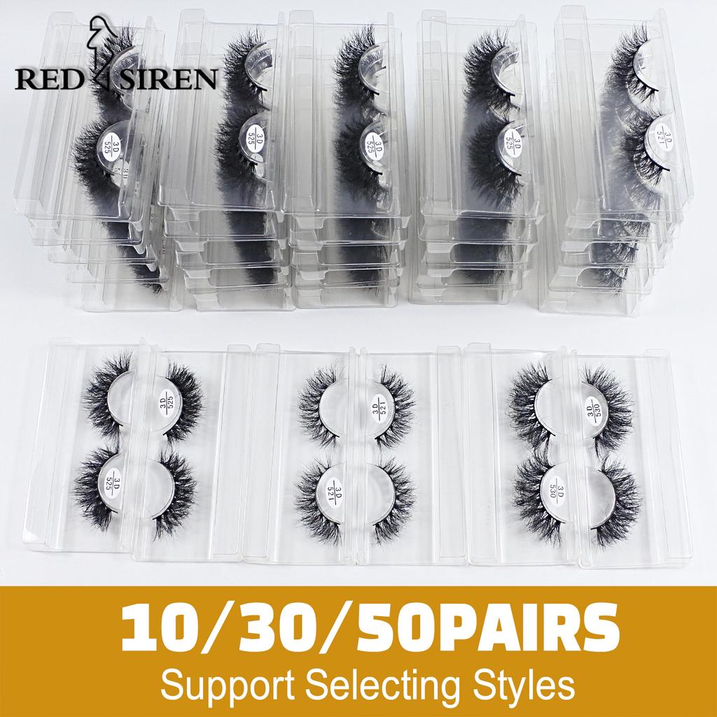RED SIREN False Eyelashes Bulk 5/30/50 Pairs Handmade Soft Fluffy Mink Lashes Makeup Natural Mink Eyelashes Wholesale