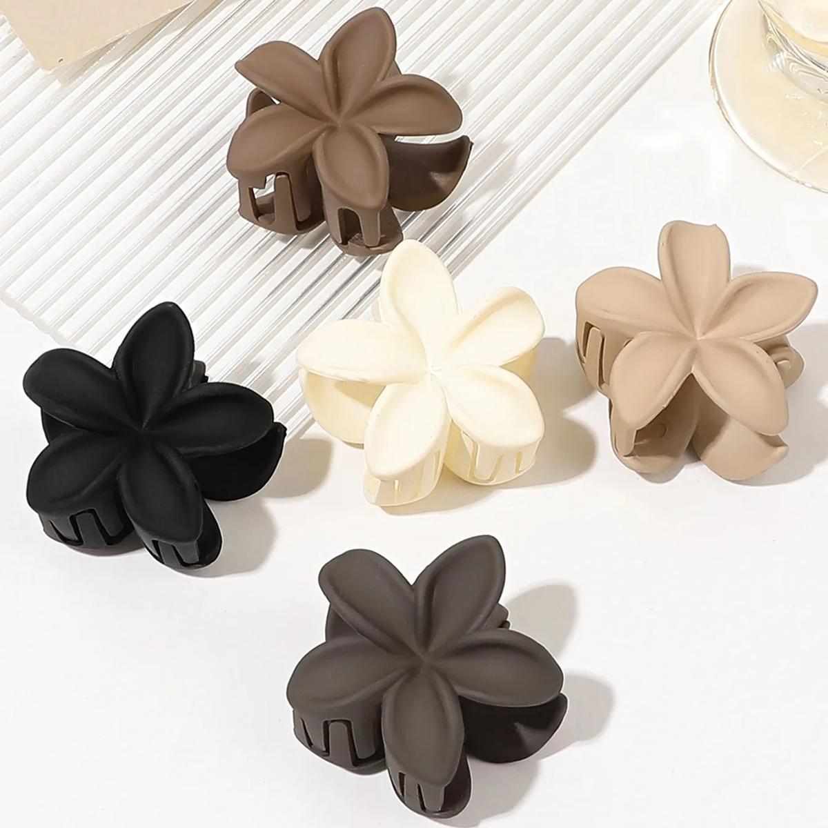 5 Pcs Small Flower Shaped Matte Hair Claw Clips for Women And Girls Neutral Colors Thin Hair Friendly