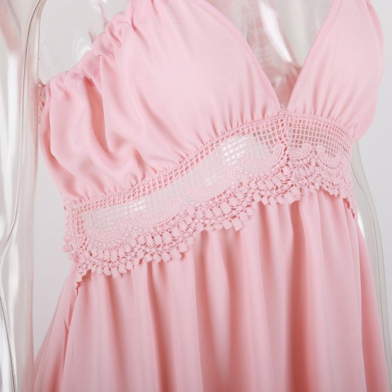 Solid Color Women's Sexy Backless Halter Waist Lace Dresses