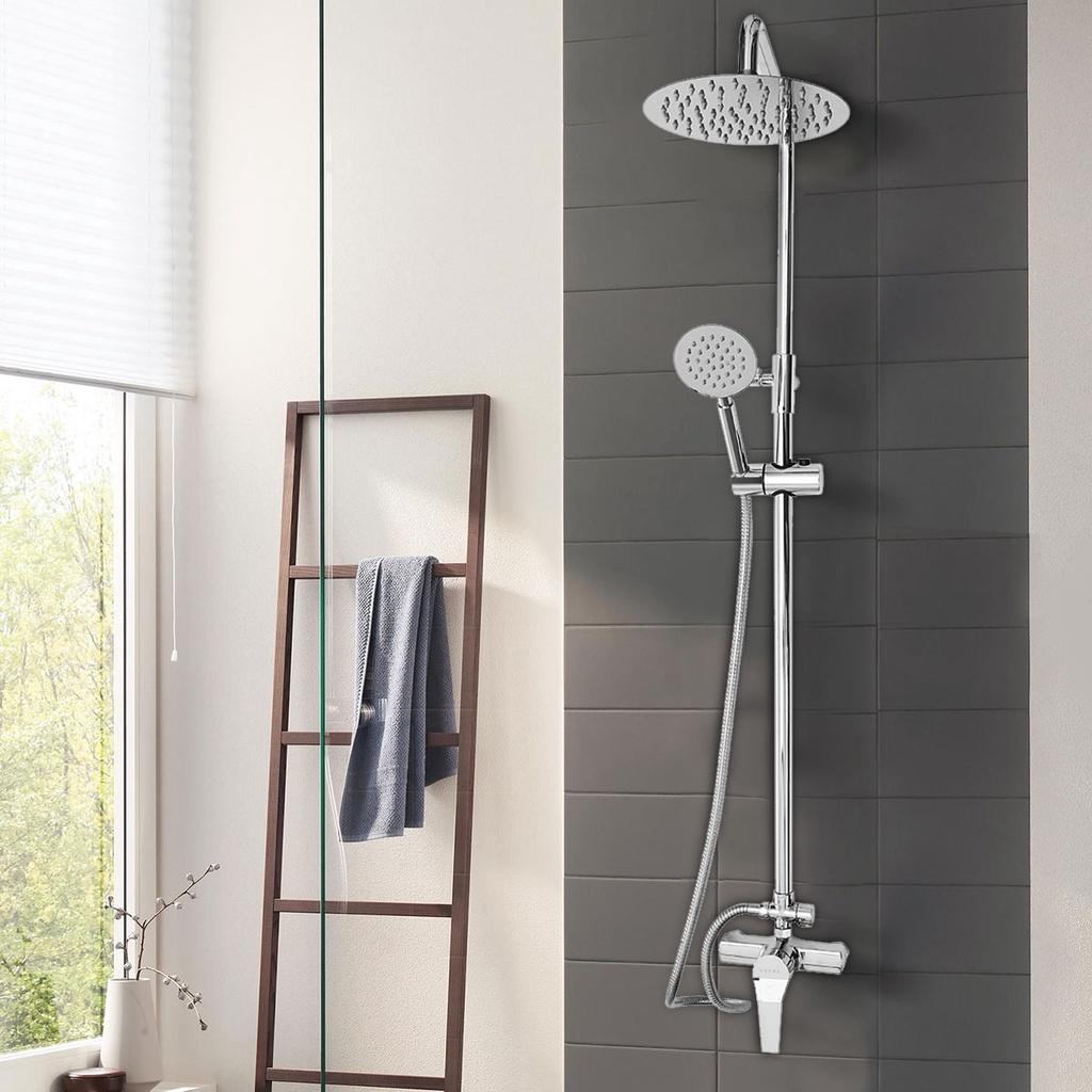Copper Thermostatic Shower Set Hot/Cold Shower Faucet Rain Shower Set Shower Faucet Bathtub Round Shower Head Sprayer Silver