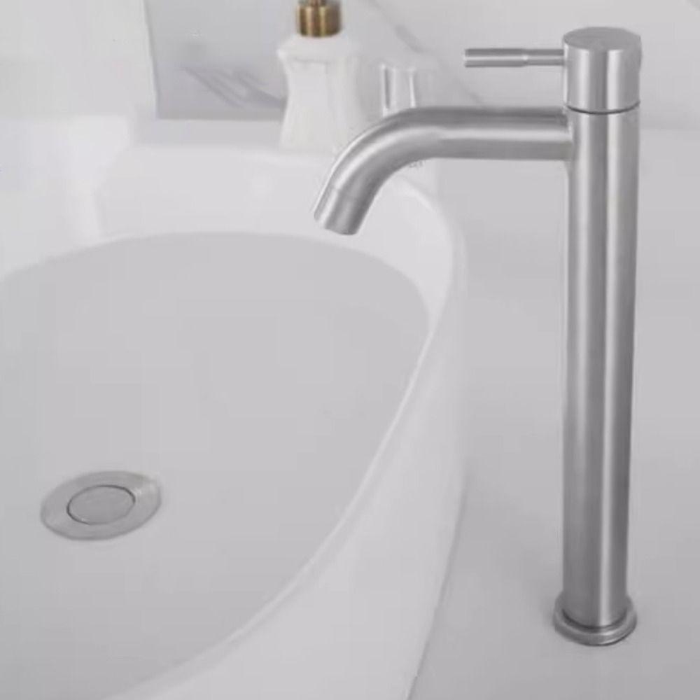 Silver/Black Single Cold Faucet Stainless Steel Sink Water Tap  Bathroom Counter
