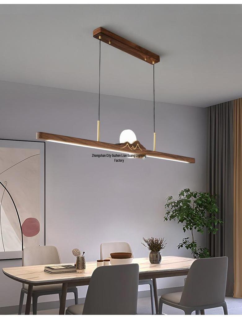 Zen Designer Tea Room Chandelier with Black Walnut and Copper
