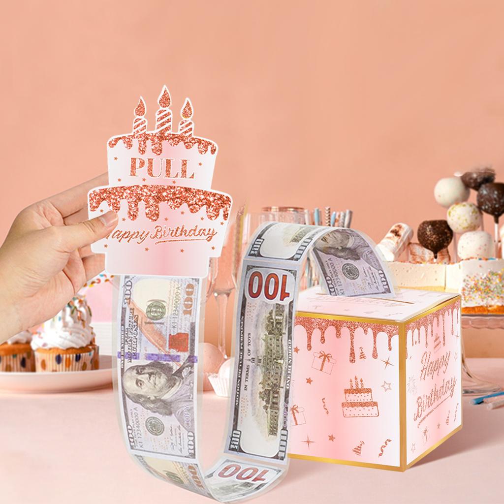 Schwarzgoldene Geburtstags-Geldschein-Geschenkbox „Happy Birthday“ Bargeld-Geschenkbox Bargeld Rosagold Geldscheinklammer Überraschungs-Geburtstagsparty-Zubehör